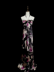 Chic Black Long Prom Dress Chiffon Halter Floral Party Dress Sheath Sleeveless Evening Dress  DP04873