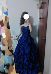 Chic Dark Blue Long Prom Dress Beaded Satin Sweetheart Party Dress A-Line Sleeveless Evening Dress  DP04889