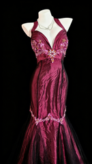 Chic Grape Long  Prom Dress Satin Halter Birthday Dress Mermaid Sleeveless Evening Dress DP04897