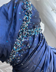 Gorgeous Navy Blue Long Prom Dresses Taffeta Strapless Sheath Evening Dress Sleeveless Birthday Outfit DP04901