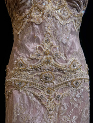 Gorgeous Pink Long Prom Dresses Beaded Lace Queen Anne Sheath Evening Dress Sleeveless Formal Dress DP04903