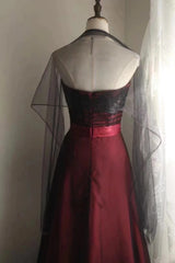 Chic Burgundy Long Prom Dresses  Tulle A-line Evening Dress Strapless Birthday Dress DP04918