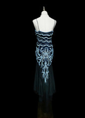 Elegant Black Long Prom Dresses Beaded Chiffon Spaghetti Straps Sheath Evening Dress Sleeveless Birthday Dress DP04923