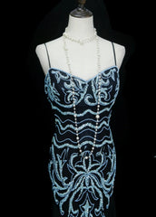 Elegant Black Long Prom Dresses Beaded Chiffon Spaghetti Straps Sheath Evening Dress Sleeveless Birthday Dress DP04923