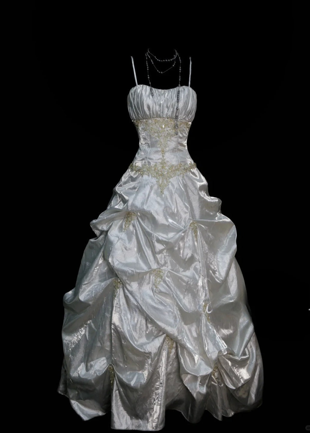 Elegant White Long Prom Dresses Beaded Satin Spaghetti Straps Sheath Evening Dress Sleeveless Birthday Dress DP04924