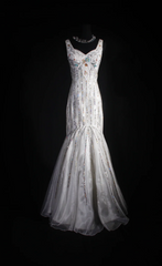 Vintage White Long Prom Dress Straps Mermaid Evening Dress Sequins Beaded Tulle Sleeveless Birthday Dress DP04961
