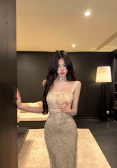 Chic White Long Prom Dress Satin Beaded Straps Sheath Evening Dress Sleeveless Party Dress DP04995