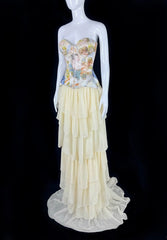 Elegant Two-Piece Yellow Prom Dress Chiffon Sheath Long Evening Dress DP05032