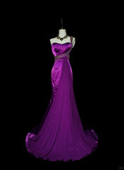 Chic Purple Prom Dress One-shoulder Sheath Evening Dress Satin Sleeveless Party Dress DP05036