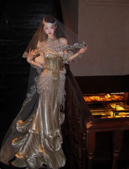 Gorgeous Gold Prom Dress Off-shoulder Mermaid Long Evening Dress Metallic Satin Formal Dress DP05047