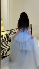 Gorgeous Blue Prom Dress Sweetheart A-Line Long Evening Dress Tulle Applique Formal Dress DP05050
