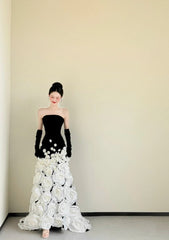 Chic Sheath Black Prom Dress Strapless Tulle Evening Dress DP05073