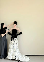 Chic Sheath Black Prom Dress Strapless Tulle Evening Dress DP05073