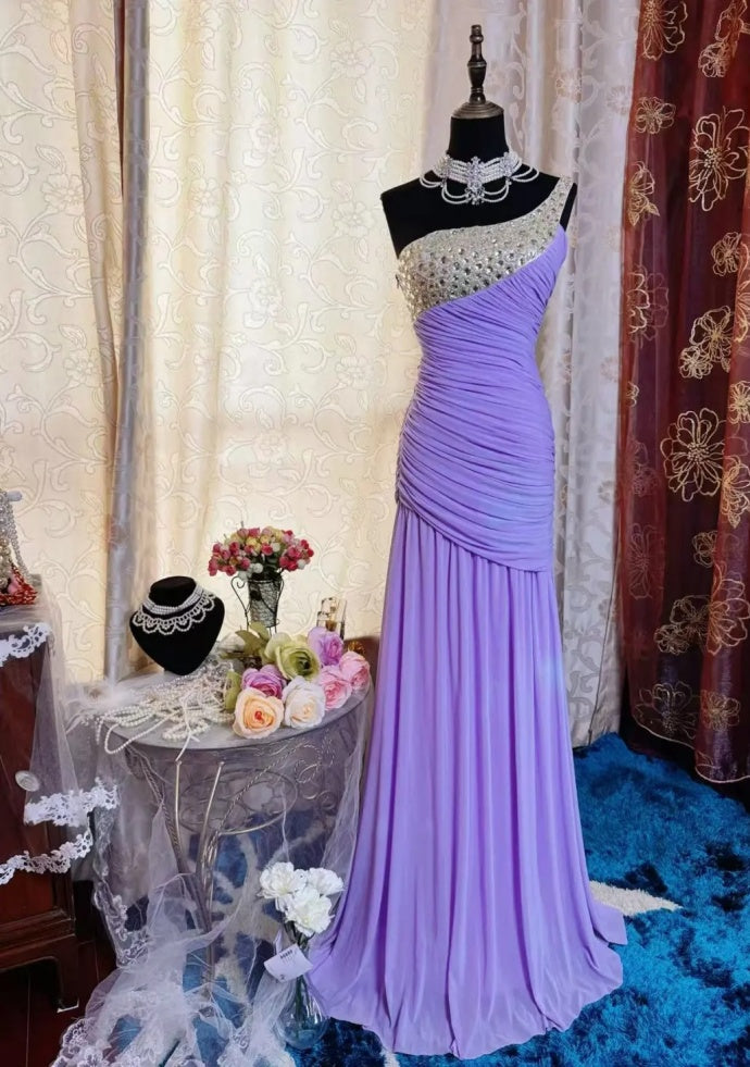 Chic Sheath Purple Prom Dress Chiffon Sleeveless Evening Dress DP05074
