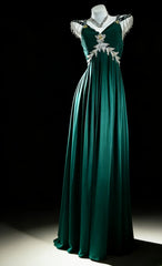 Fairy Sheath Dark Green Prom Dress Chiffon Beaded Sleeveless Evening Dress  DP05087
