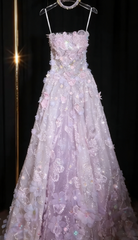 Classy A-Line Pink Prom Dress Tulle Strapless Appliques Birthday Dress Sleeveless Long Evening Dress DP05099