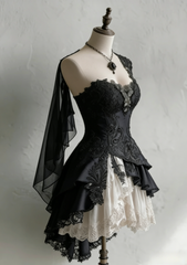 Cute Black Prom Dress One-shoulder A-Line Party Dress Tulle Appliques Short Birthday Dress DP05122
