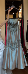 Vintage Gray Green Prom Dress Beaded Satin Strapless Mermaid Evening Dress DP05132