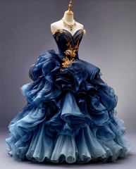 Gorgeous Blue Prom Dress Tulle Sweetheart Ball Gown Sleeveless Evening Dress DP05140