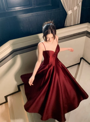 Chic Red Prom Dress Satin A-line Sleeveless Evening Dress DP05145