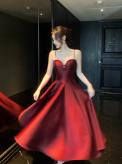 Chic Red Prom Dress Satin A-line Sleeveless Evening Dress DP05145