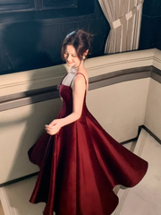 Chic Red Prom Dress Satin A-line Sleeveless Evening Dress DP05145