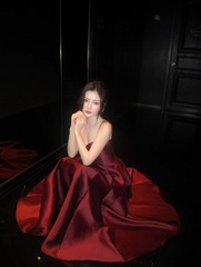 Chic Red Prom Dress Satin A-line Sleeveless Evening Dress DP05145