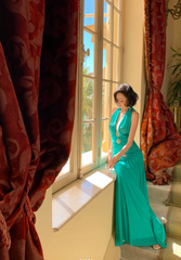 Sexy Turquoise Prom Dress Halter Sheath Birthday Dress Sleeveless Evening Dress DP05160