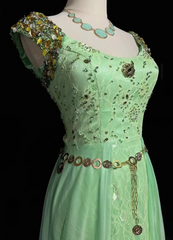 Elegant Green Prom DressBeaded Chiffon V-neck Evening Dress Sheath Birthday Dress DP05165