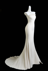 Elegant White Prom Dress Satin Evening Dress Mermaid Birthday Dress DP05170
