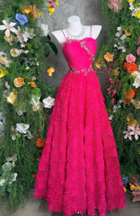 Chic Hot Pink Prom Dress Spaghetti Straps Tulle Evening Dress A-Line Birthday Dress DP05175
