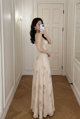 Chic Champagne Prom Dress Chiffon Beaded  Evening Dress Sheath Birthday Dress DP05182