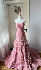 Chic Pink Prom Dress Tulle Sweetheart Evening Dress Sheath Birthday Dress DP05192