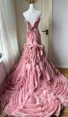 Chic Pink Prom Dress Tulle Sweetheart Evening Dress Sheath Birthday Dress DP05192