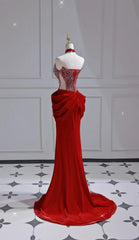 Chic Red Prom Dress Satin Sweetheart Evening Dress Sheath Birthday Dress DP05198