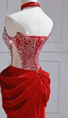 Chic Red Prom Dress Satin Sweetheart Evening Dress Sheath Birthday Dress DP05198