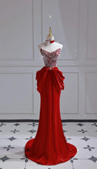Chic Red Prom Dress Satin Sweetheart Evening Dress Sheath Birthday Dress DP05198