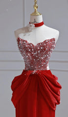 Chic Red Prom Dress Satin Sweetheart Evening Dress Sheath Birthday Dress DP05198