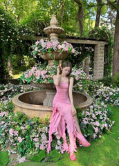 Chic Pink Prom Dress Sheath Strapless Evening Dress Sleeveless Birthday Dress DP05204