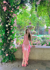 Chic Pink Prom Dress Sheath Strapless Evening Dress Sleeveless Birthday Dress DP05204