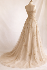 Chic Champagne Prom Dress Beaded Chiffon A-Line Strapless Evening Dress Sleeveless Birthday Dress DP05208