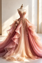 Chic Pink Prom Dress Beaded Tulle A-Line Sweetheart Evening Dress Sleeveless Birthday Dress DP05210
