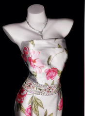 Chic Strapless Prom Dress Satin Printed Mermaid Evening Dress Sleeveless Birthday Dress DP05226