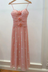 Classy Pink Prom Dress Beaded Spaghetti Straps Sheath Evening Dress Sleeveless Birthday Dress DP05237