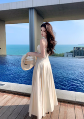 Chic White Prom Dress Satin Spaghetti Straps A-Line Long Evening Dress DP05265