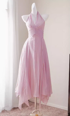 Chic Pink Prom Dress Tulle Halter A-Line Long Evening Dress DP05266