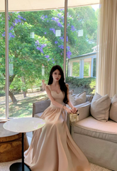 Chic Apricot Prom Dress Straps A-Line Long Evening Dress DP05268