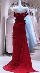 Elegant Red Prom Dress Satin Sheath Strapless Long Evening Dress DP05275