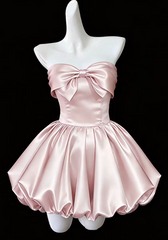 Elegant Pink Prom Dress Satin A-Line Strapless Short Party Dress DP05276