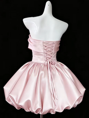 Elegant Pink Prom Dress Satin A-Line Strapless Short Party Dress DP05276